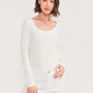 🔥easy standard Fitted Long Sleeve Scoop sz small white New